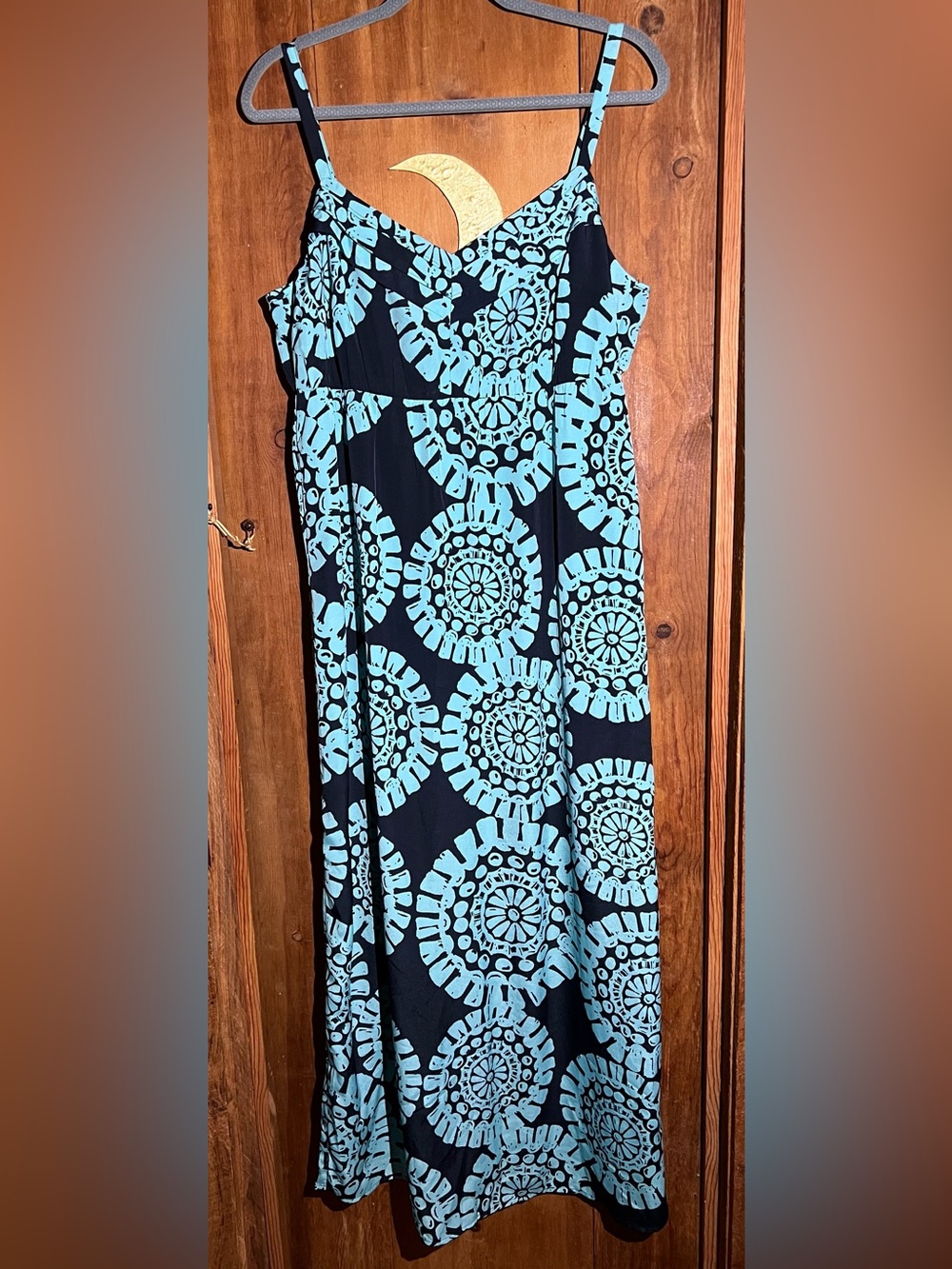 Loft Women's Blue Maxi Dress with Aqua Medallion Print